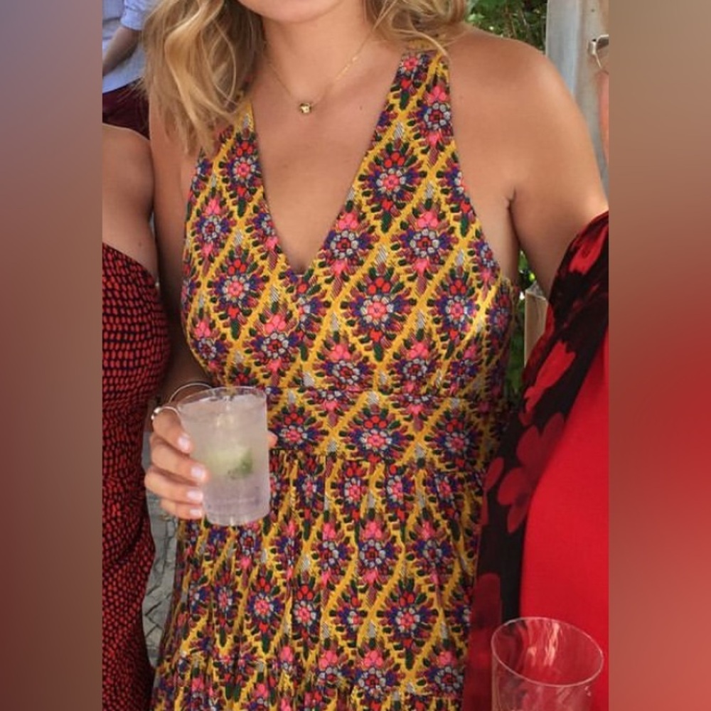 Yellow patterned long dress from Anthropologie